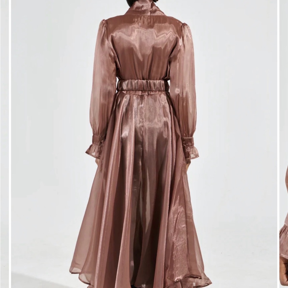 AKIRA Shimmering Maxi Coat or overlay dress in copper/Brown - Picture 4 of 10